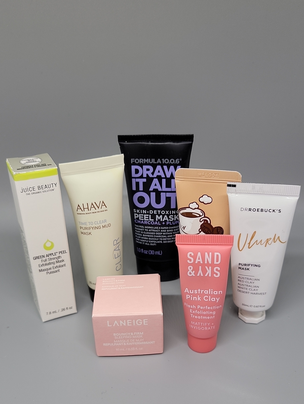Purifying/Exfoliating Mask 7 pc. Sample Set --- Juice Beauty, AHAVA, Laneige